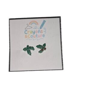 VTG Avon Christmas Leaf Stud Earrings Pierced Holiday Minimalist Holly Red Green